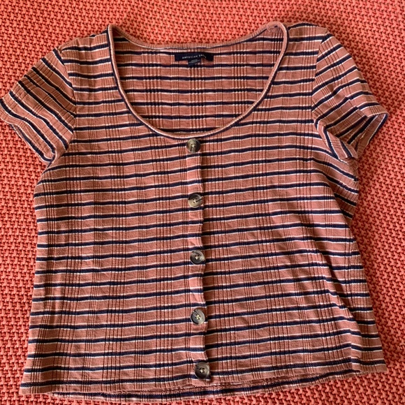 American Eagle | striped crop T shirt | large fit | 97% cotton - Picture 1 of 7